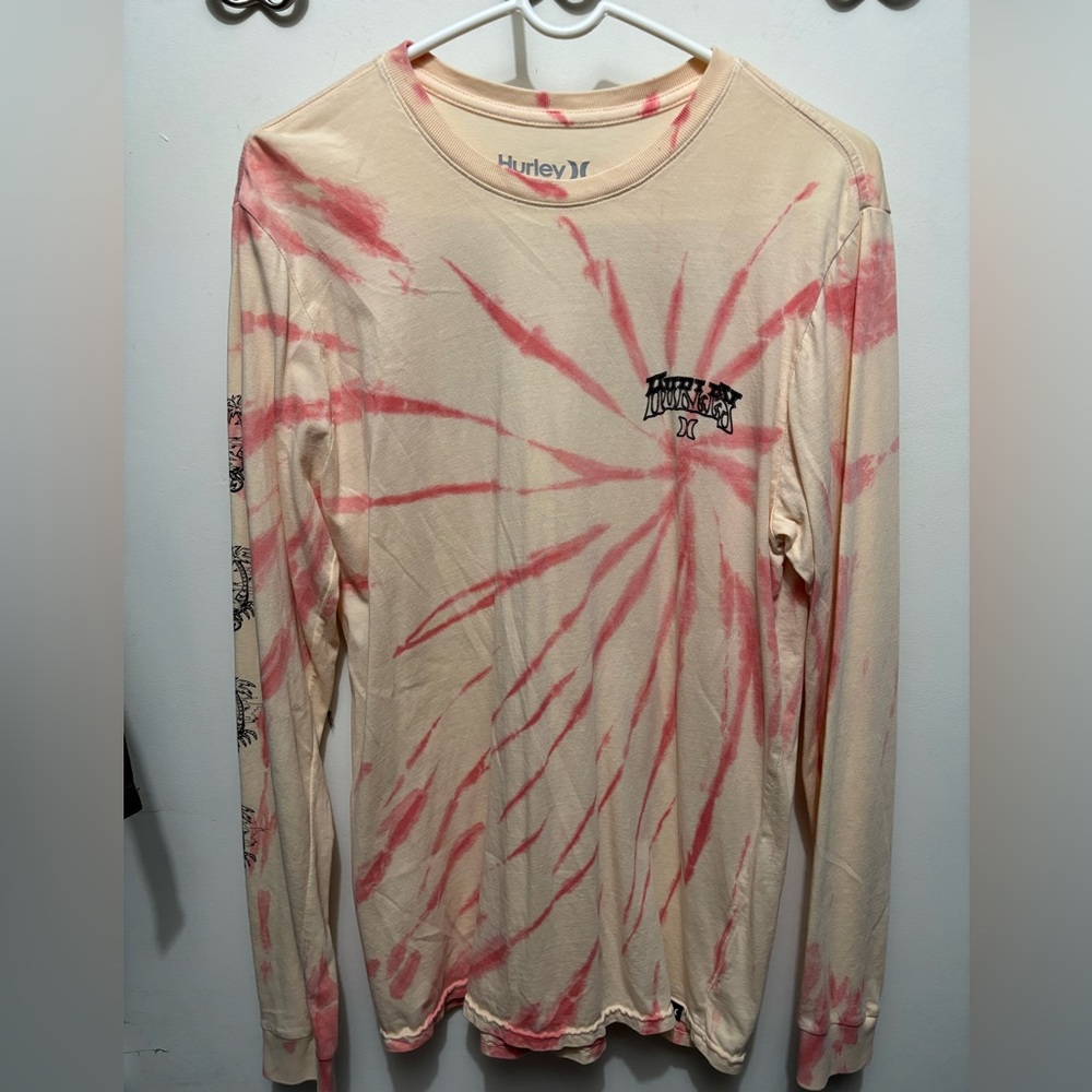 Hurley Men's Long Sleeve Spiral Tie-Dye Shirt - Cream & Pink